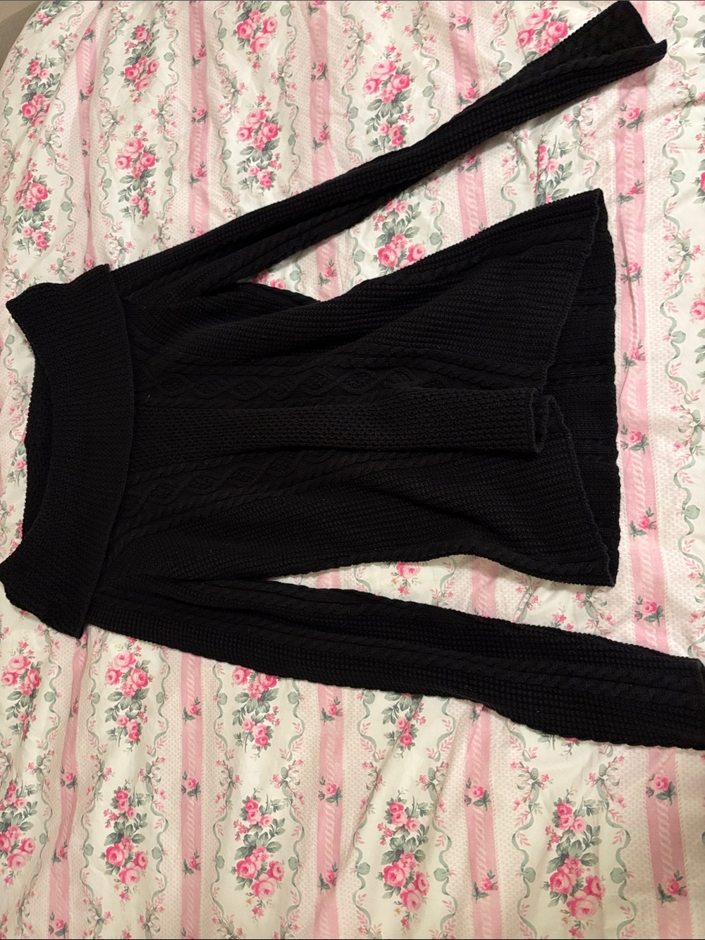 croft & barrow Black Cable-Knit Off-Shoulder Sweater